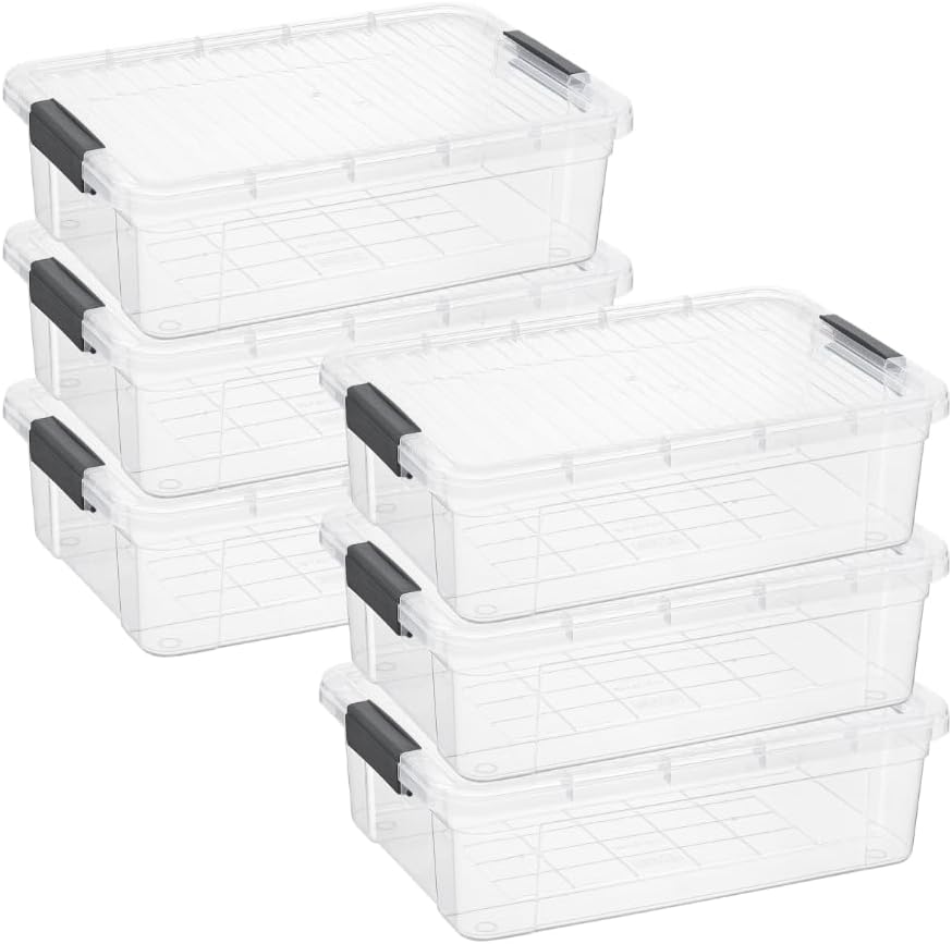 Superio Storage Bins with Lids, Clear Plastic Containers for Organizing, Stackable Totes, BPA Free, Odor Free, Organizer Boxes for Home, and Dorm (6 Pack, 22.75 Qt)