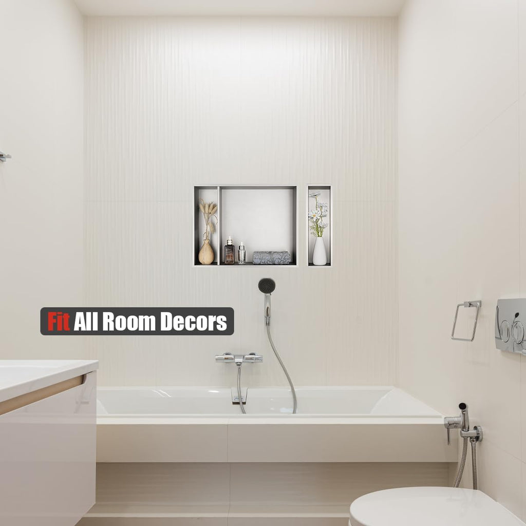 JQK Shower Niche No Tile Need, 18"×14" Brushed Nickel Bathroom Insert Shelf 2 Layer, 304 Stainless Steel Recessed Shower Caddy Organizer Storage, SNL1814D-BN