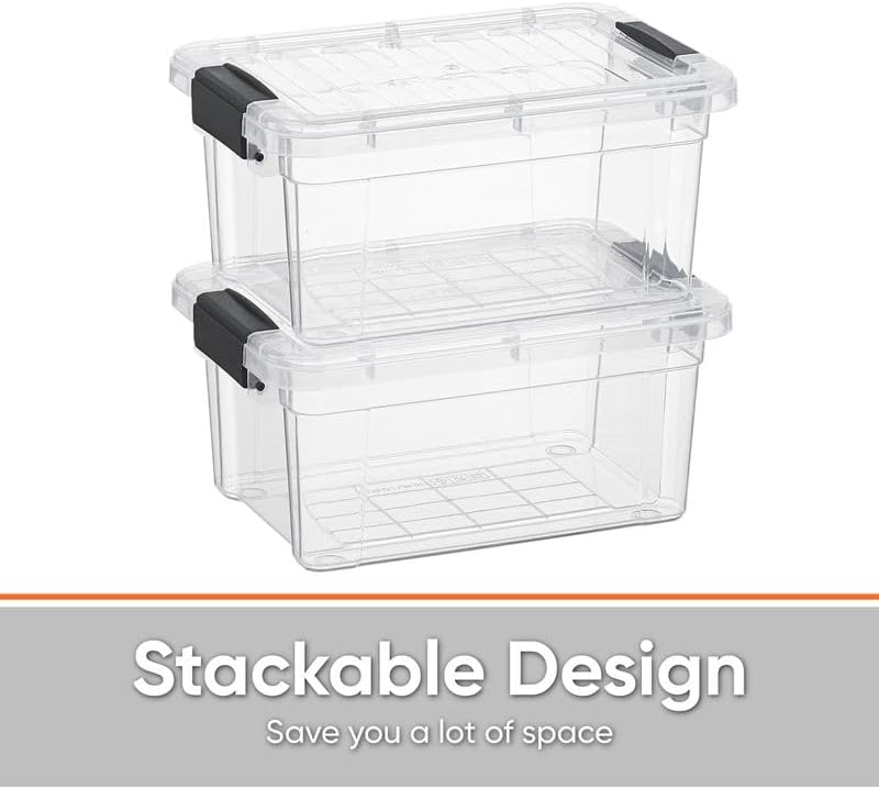Superio Clear Storage Boxes with Lids, 3.5 Quart Plastic Container Bins for Organizing, Stackable Crates, BPA Free, Non Toxic, Odor Free, Organizers for Home, Office and Dorm, 8 Pack