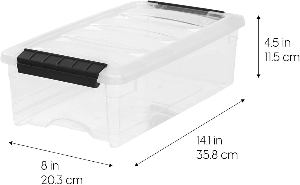 IRIS USA 6 Quart Stackable Plastic Storage Bins with Lids, 3 Pack - BPA-Free, Made in USA - See-Through Organizing Solution, Latches, Durable Nestable Containers, Secure Pull Handle - Clear/Black