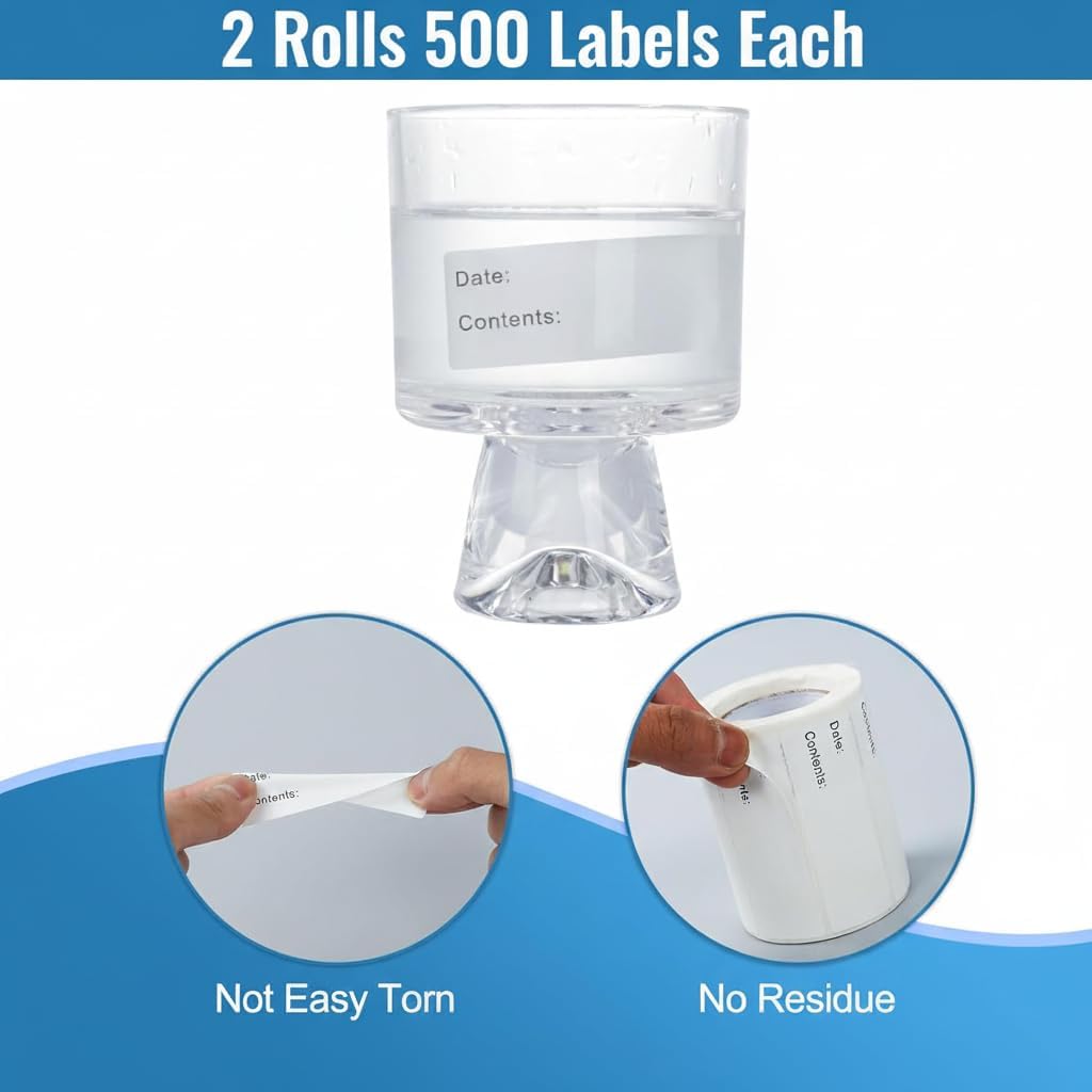 1000 Pcs Freezer Labels Pack 2, 1 x 3 Inch Refrigerator Food Labels Stickers, No Residue, Easy Peel Off, Water & Oil Resistant, Labels for Food, Freezer Bags, Jars, and Containers