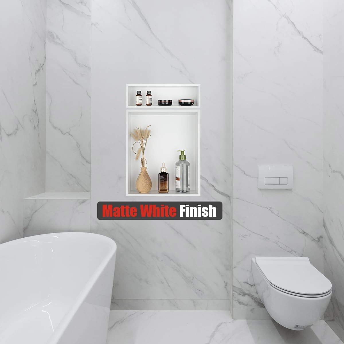 JQK Shower Niche No Tile Need, 12"×14" Matte White Bathroom Insert Shelf, 304 Stainless Steel Recessed Shower Caddy Organizer Storage, SNL1214-WH