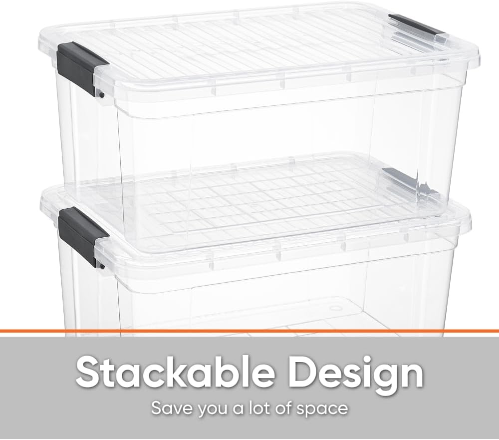 Superio Storage Bins with Lids, Clear Plastic Containers for Organizing, Stackable Totes, BPA Free, Odor Free, Organizer Boxes for Home, and Dorm (6 Pack, 36 Qt)