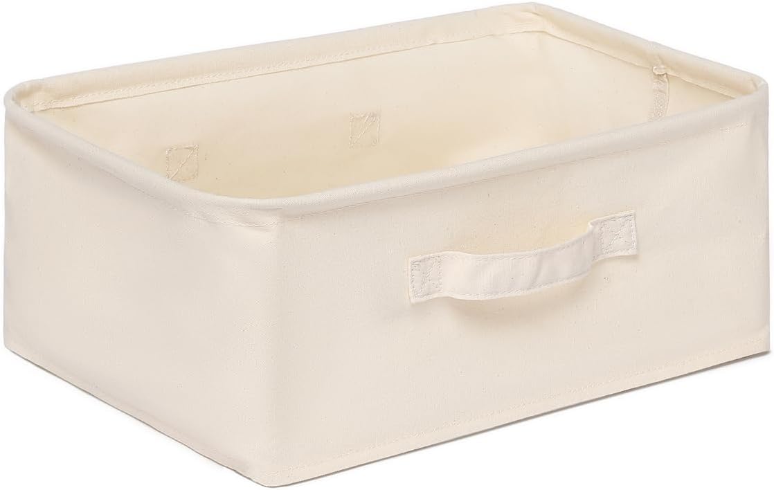 Foldable Storage Bins with Lids Cotton Canvas Rectangular Storage Box Ideal for Organization Lightweight and Durable (13.78 x 9.65 x 6.1)