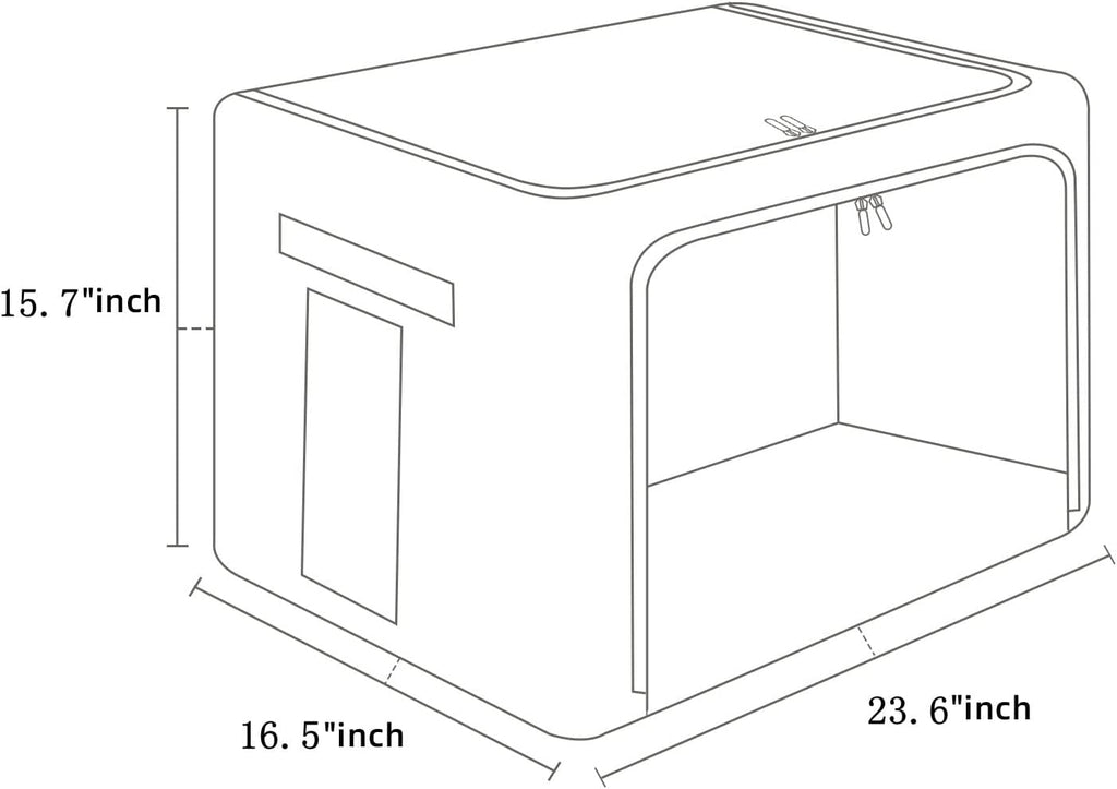 FHSQX Extra Large Clothes Storage Bins Foldable Metal Frame Storage Box Stackable Linen Fabric Box Organizer Set with Carrying Handles and Clear Window -100L (Gray, 23.6x 16.5x 15.7 Inch)