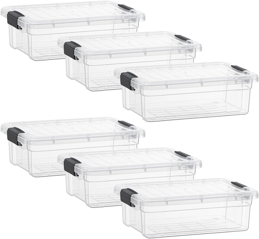 Superio Clear Storage Boxes with Lids, 4.5 Quart Plastic Container Bins for Organizing, Stackable Crates, BPA Free, Non Toxic, Odor Free, Organizers for Home, Office and Dorm, 6 Pack