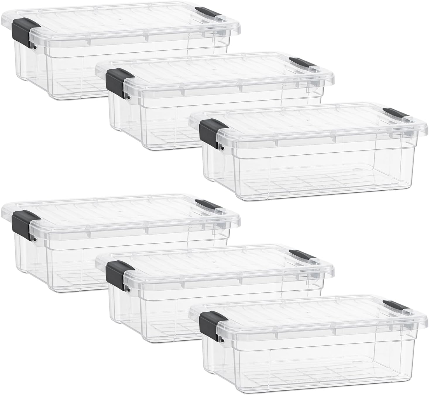 Superio Clear Storage Boxes with Lids, 4.5 Quart Plastic Container Bins for Organizing, Stackable Crates, BPA Free, Non Toxic, Odor Free, Organizers for Home, Office and Dorm, 6 Pack