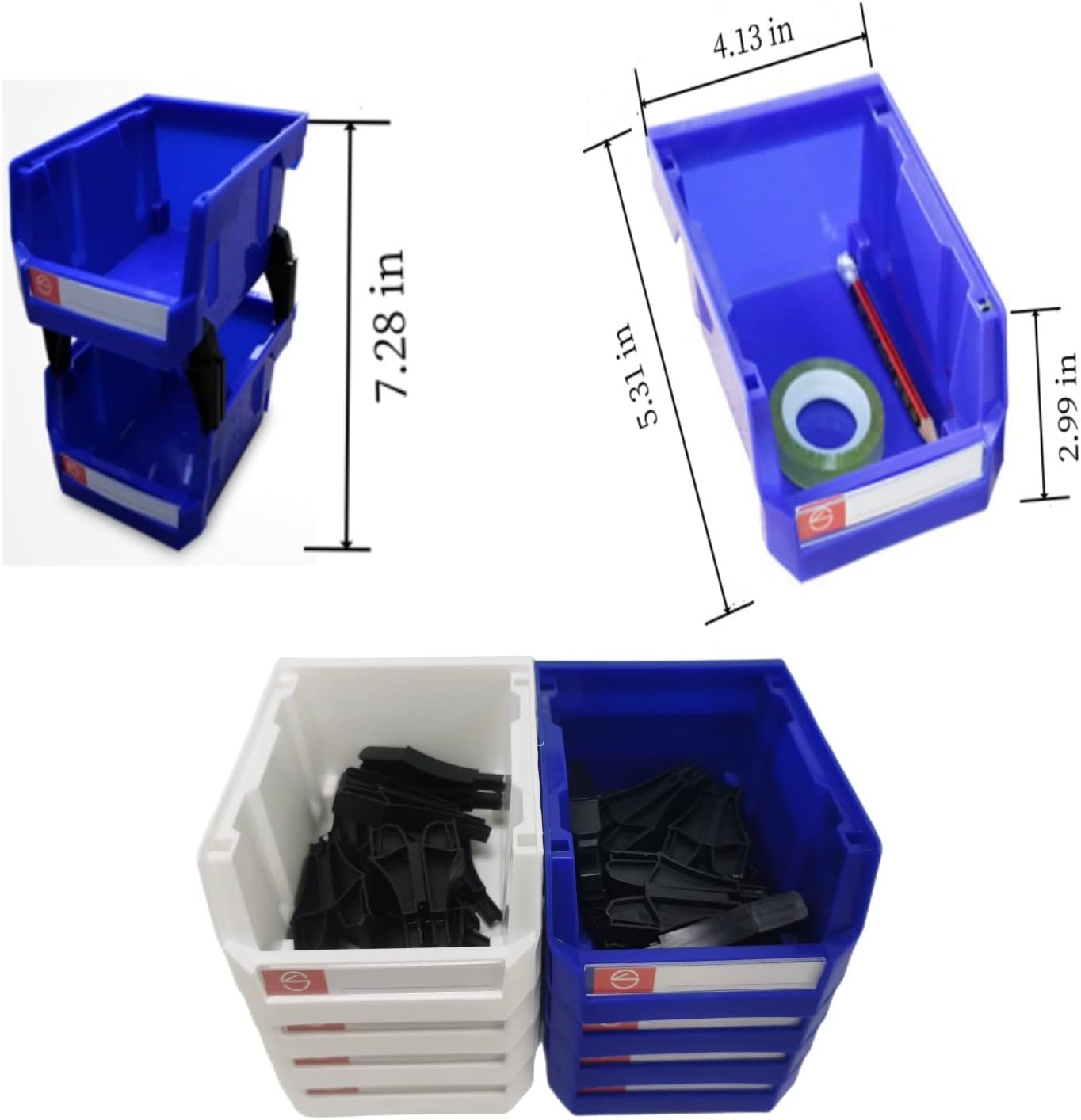 Pe&Hui Storage Organizer Bins,Wall Mount Storage Parts Rack,Stackable Shop Tool Bins for store Screws,Small Parts,Office Supplies and other Accessories (8Pack Blue&White) …