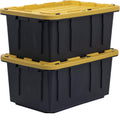 BLACK & YELLOW, 17-Gallon Heavy Duty Tough Storage Container & Snap-Tight Lid, (12.5H x 18W x 26.9D), Weather-Resistant Design and Stackable Organization Tote [2 Pack]