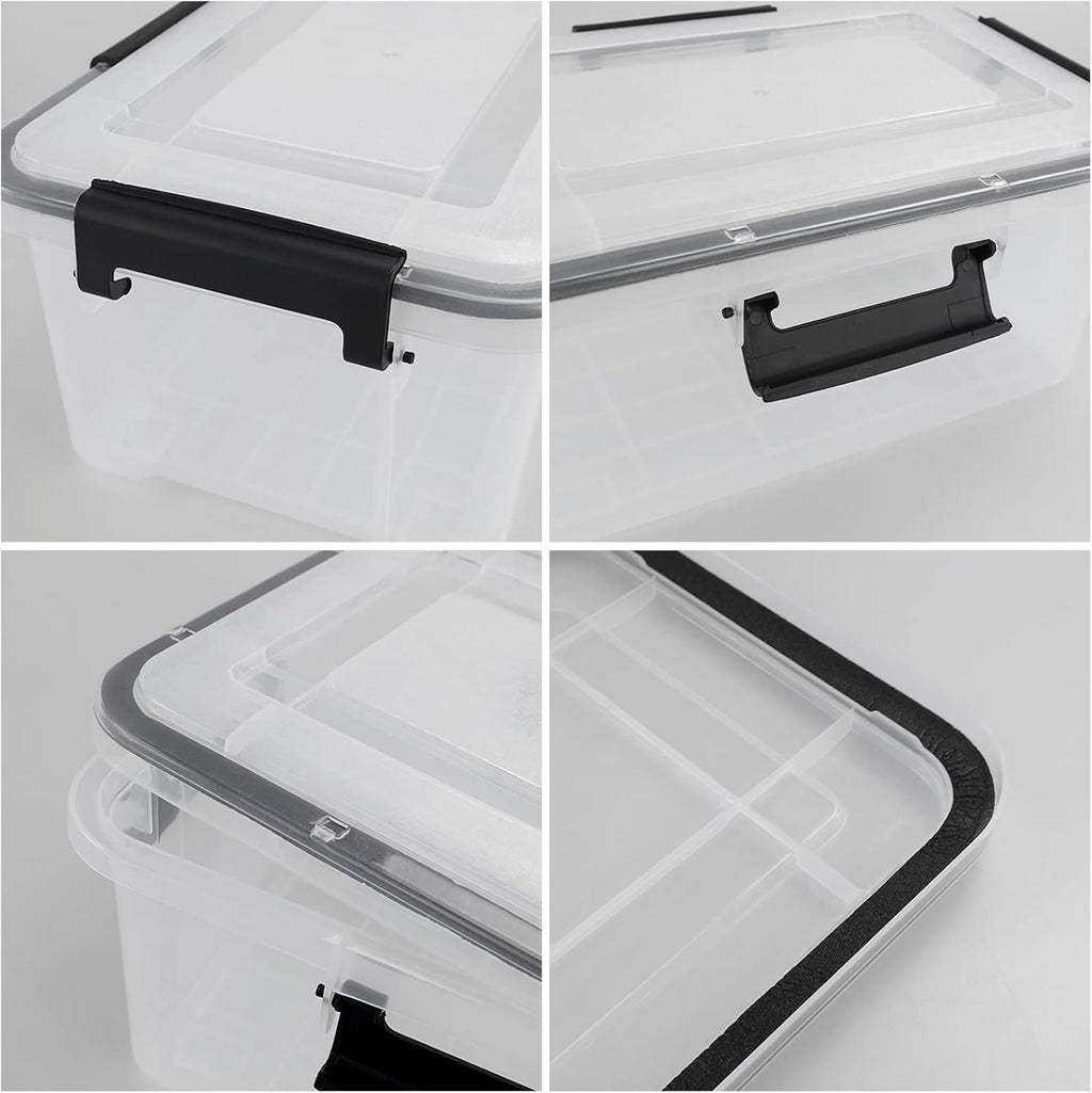 10 Liters Clear Storage Box with Latch Clips/Lid, Plastic Airtight Pet Food Containers Set of 6