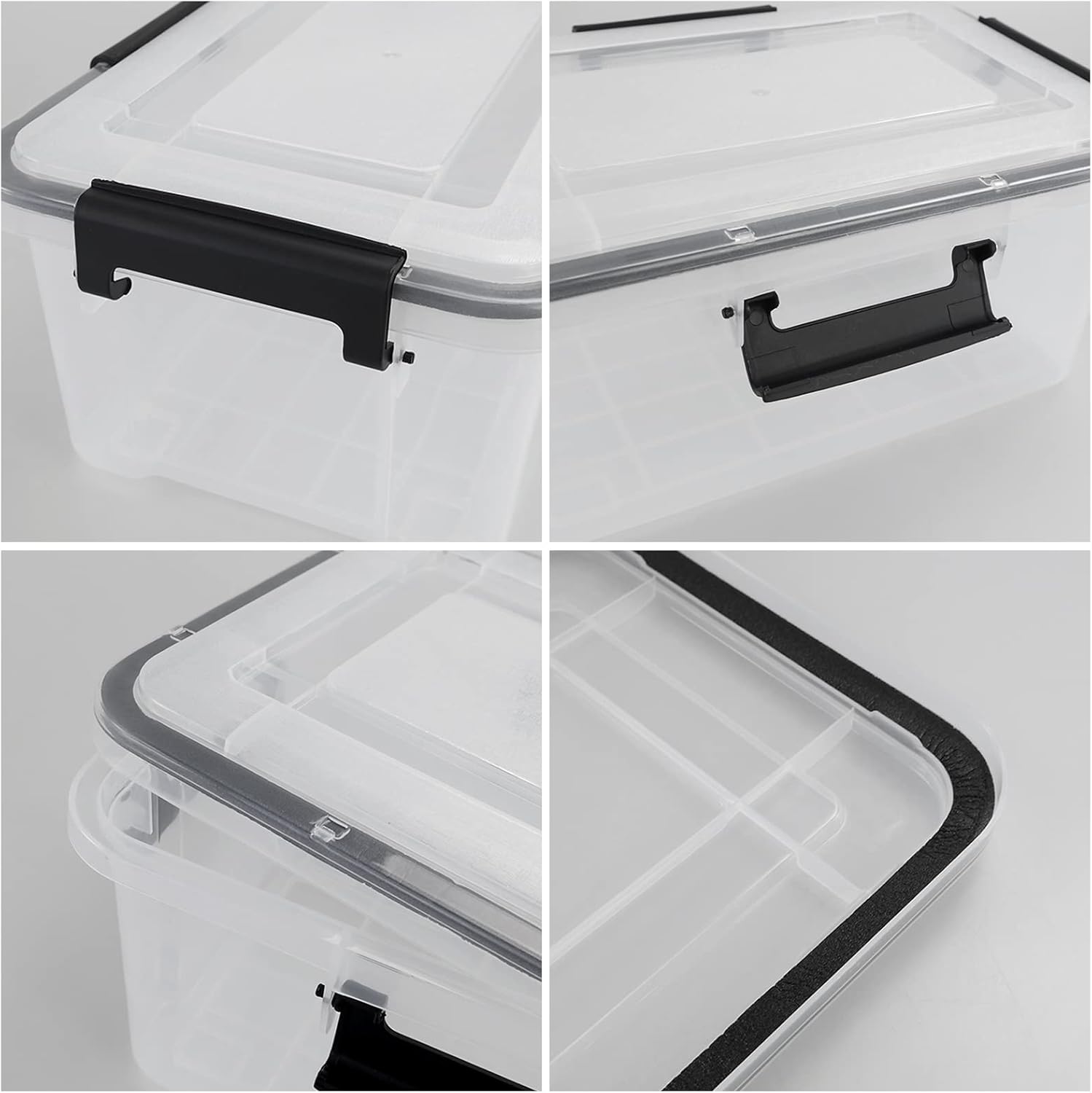 10 Liters Clear Storage Box with Latch Clips/Lid, Plastic Airtight Pet Food Containers Set of 6