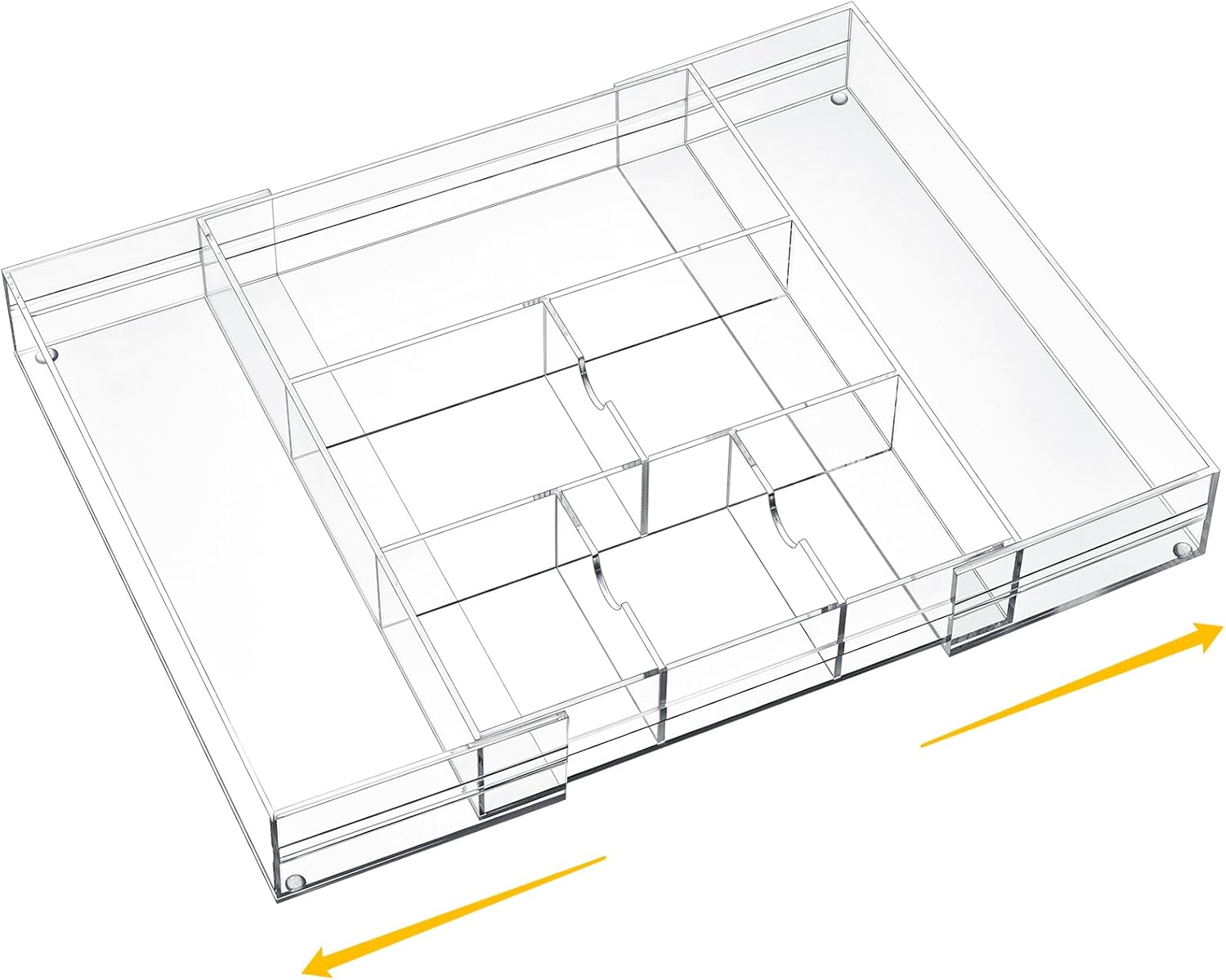 1 Pcs Acrylic Desk Drawer Organizer 2 Inch Height Expandable Drawer Organizer Trays with Adjustable Compartments Desk Accessories for Makeup Silverware Office Bathroom(Clear, Classic)