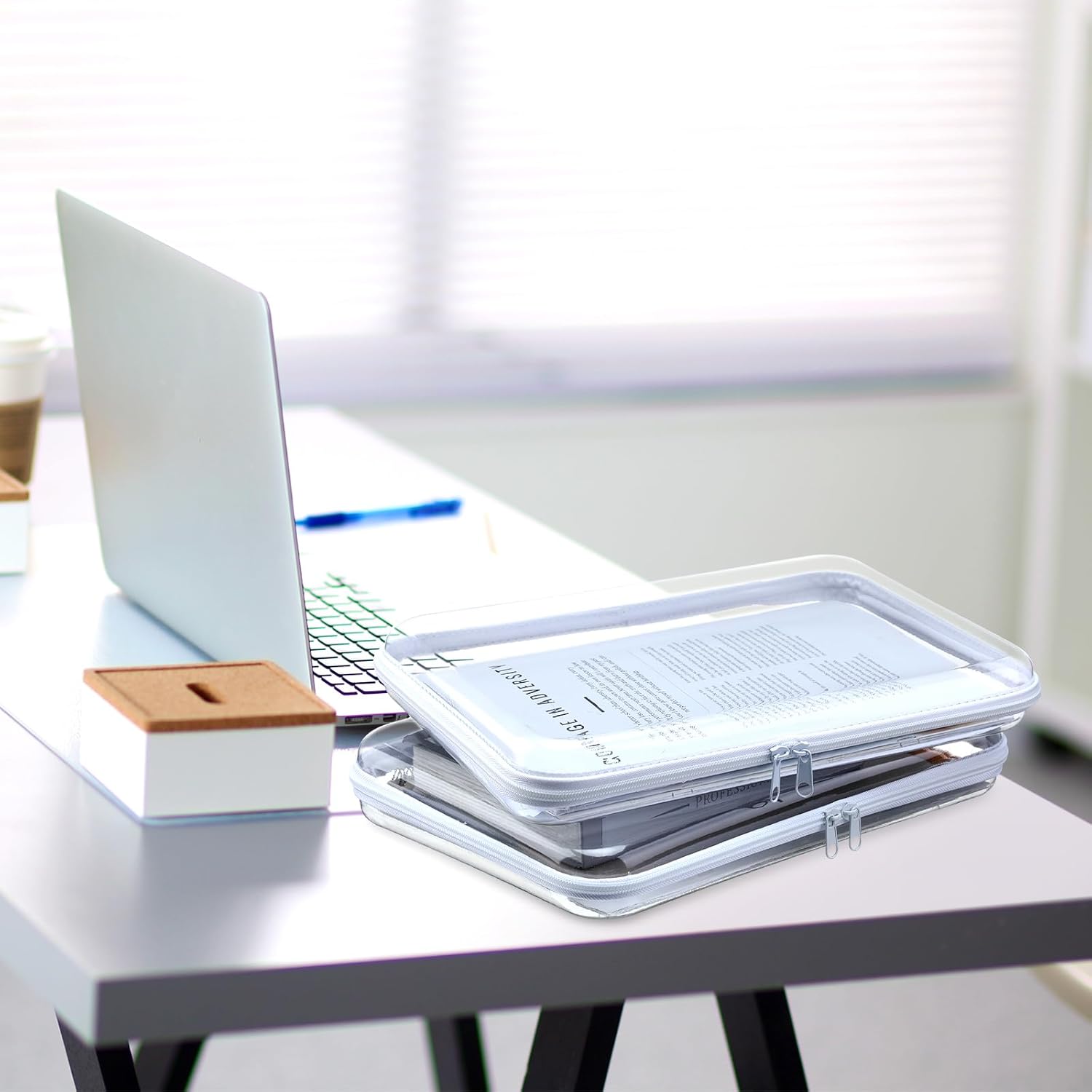 Sanwuta 6 Pcs Clear Hard Zipper Case Hard Plastic Zipper Pouches Transparent Makeup Bag Pencil Pouches for Travel Snacks Christmas Trinket Storage Organizer Box(White,12.6 x 9 x 2 Inch)