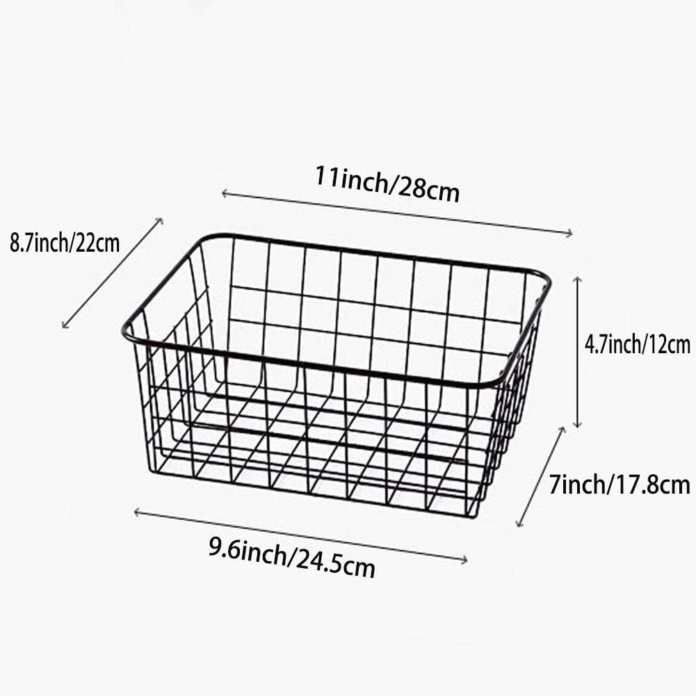 LeleCAT Wire Baskets with Handles, Wire Storage Organizer Baskets, Household Refrigerator for Cabinets, Pantry, Closets, Bedrooms - Set of 4（Black)