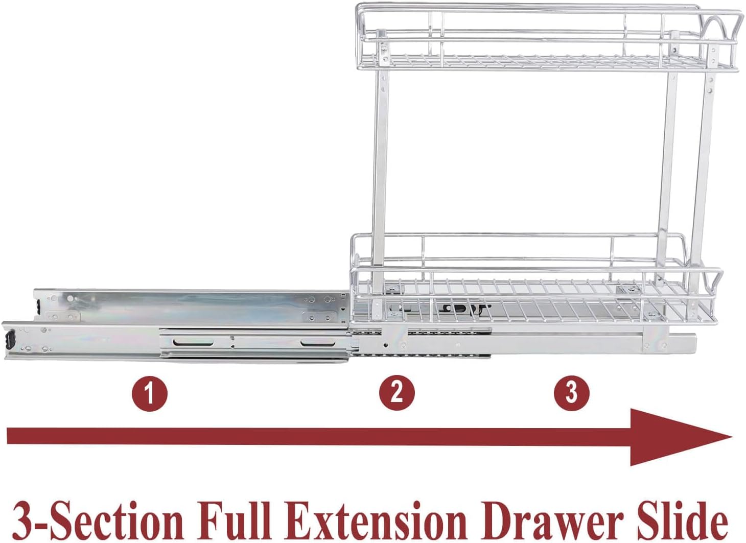 OCG Slide Out Cabinet Organizer for Narrow Cabinet (5" W X 21" D), 2 Tier Pull Out Shelves Slim Sliding Cabinet Organizer and Storage, Chrome