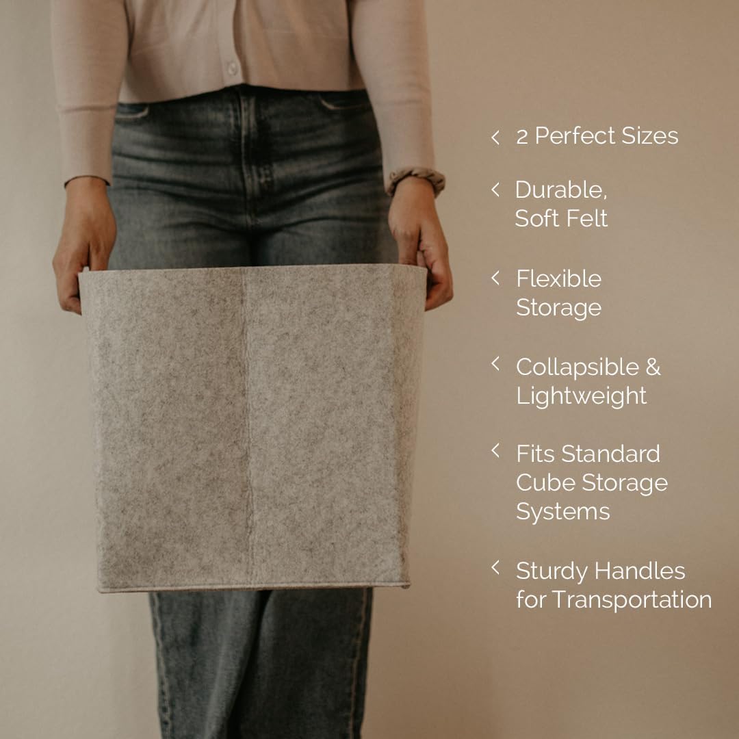 Parker Baby Felt Foldable Storage Cube - 11 Inch Nursery Cubby Bin for Cube Organizer, Closet Organizers and Storage Toy Bin, Rope Baskets Bins for Toy’s Storage - Gray