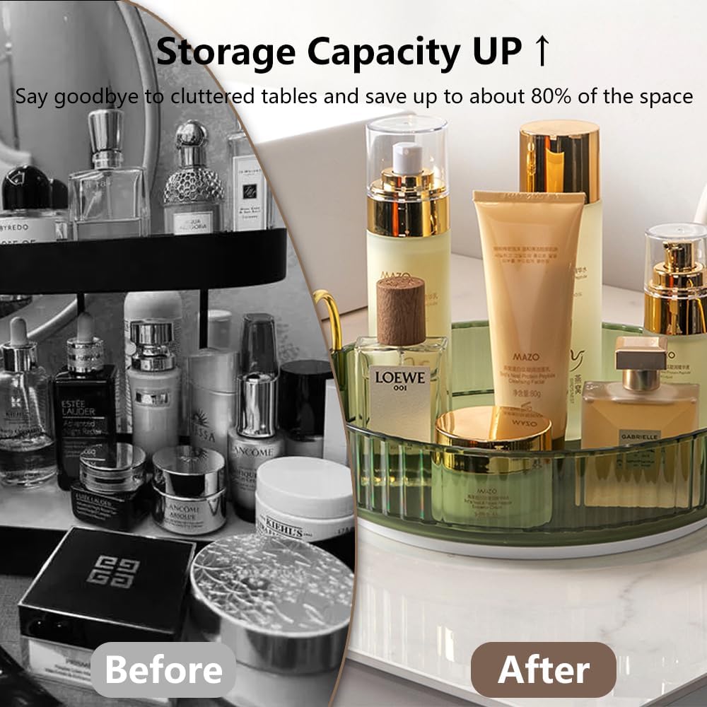 Rotating Makeup Organizer for Vanity, Spinning Cosmetics Storage for Bathroom Countertop, Skincare Holder Rack for Facial Cream, Perfume, Lotion, Lipstick(1 Tier, Dark Green)
