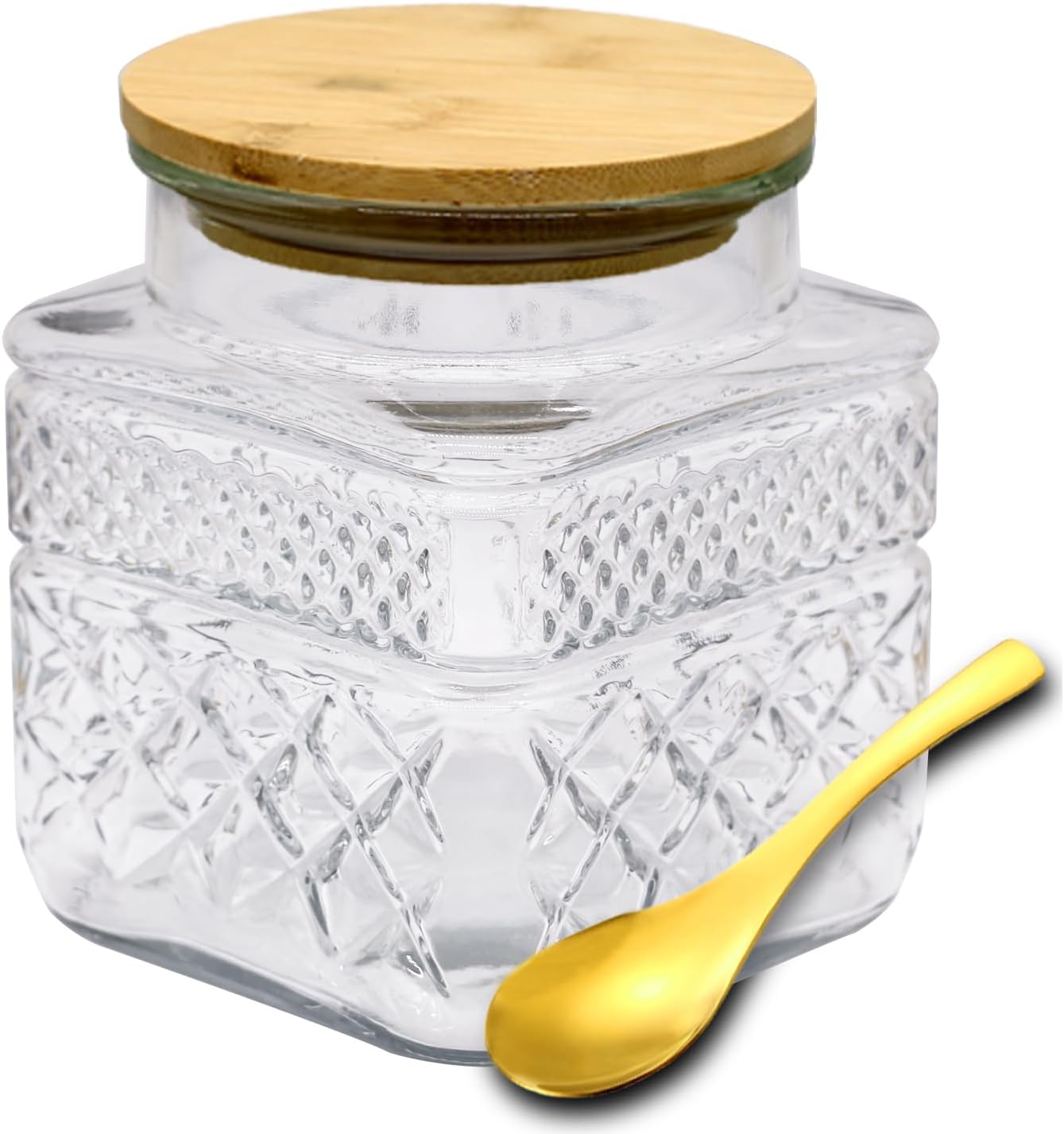 Viovian Decorative Glass Jar with Lid and Spoon 38 OZ Square Thick Glass Storage Jars Airtight Lids Clear Vintage Canister Container for Food Candy Cookie Sugar Coffee Tea Nuts Snack Dog Treat