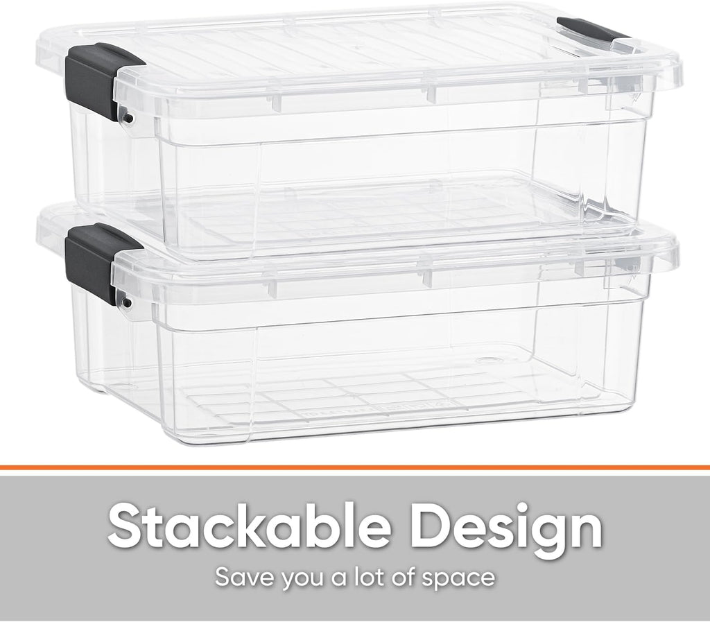 Superio Clear Storage Boxes with Lids, 2.3 Quart Plastic Container Bins for Organizing, Stackable Crates, BPA Free, Non Toxic, Odor Free, Organizers for Home, Office, School, and Dorm, 2 Pack