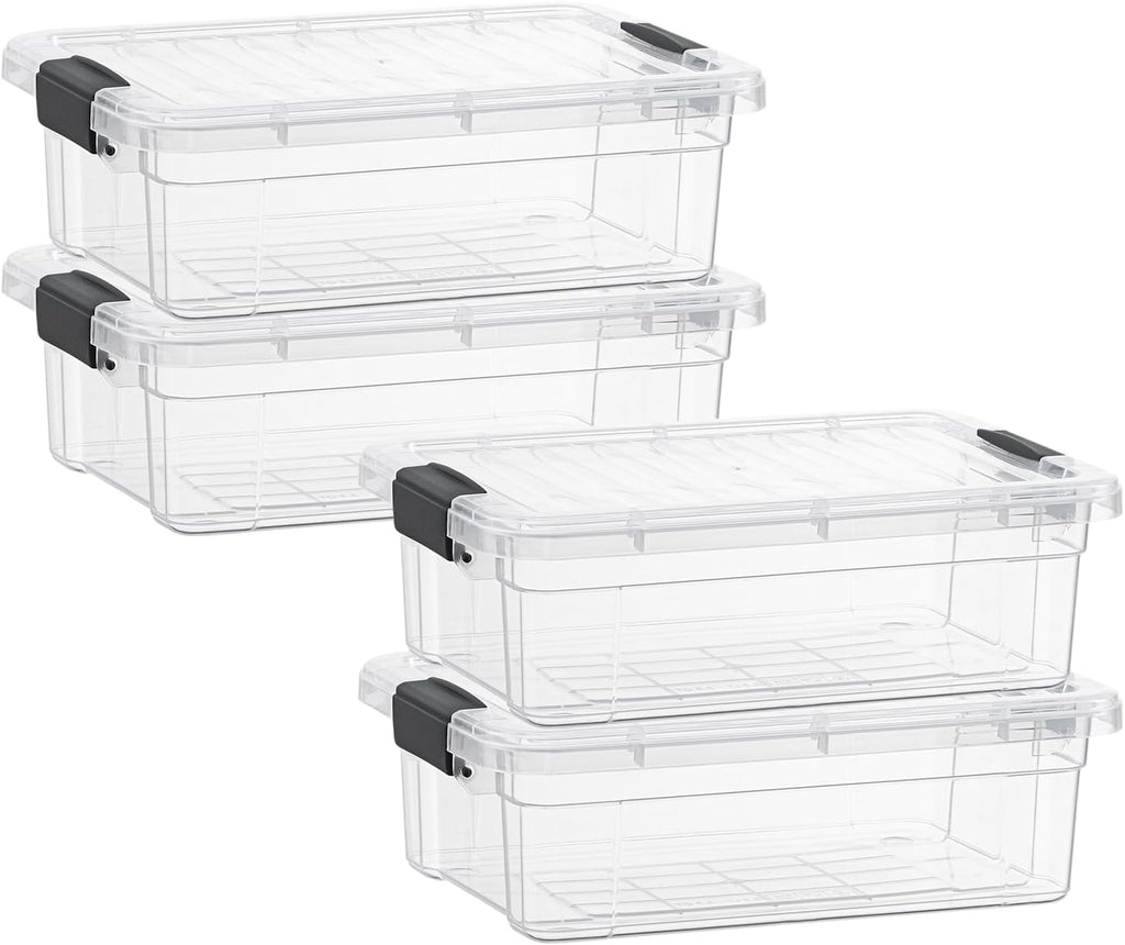 Superio Storage Bins with Lids- 4 Pack, 4.5 Qt Clear Boxes for Organizing, Stackable Plastic Containers- BPA Free, Non-Toxic, Odor Free, Organizer for Home, Office, Dorm