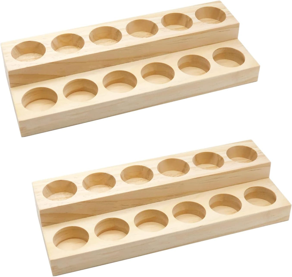 2 Pcs Wooden Essential Oil Display Stand 2 layer Tabletop Essential Oils Perfume Storage Racks Oil Bottles Holder Essential Oil Organizer Nail Polish Shelf for Organizing Displaying