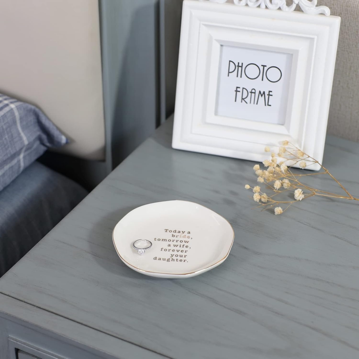 Mother of Bride Ring Dish,Weeding Gifts for Mom from Daughter-Jewelry Dish Tray-Ceramic White