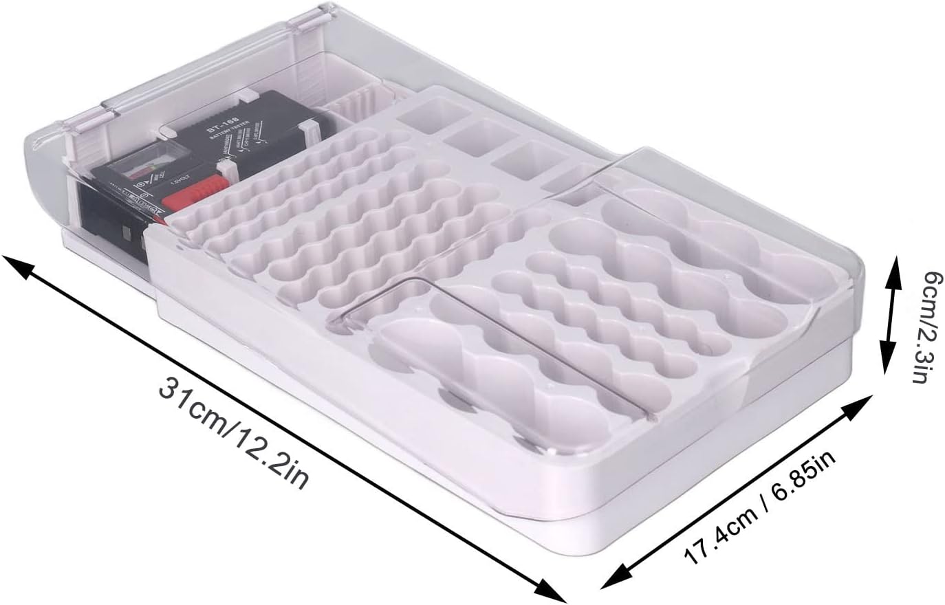 Battery Organizer, Battery Holder Box Holds, Large Capacity Battery Storage Box Organizer Soft Padding for Home Office Workshop 12.2 * 6.85 * 2.36 in