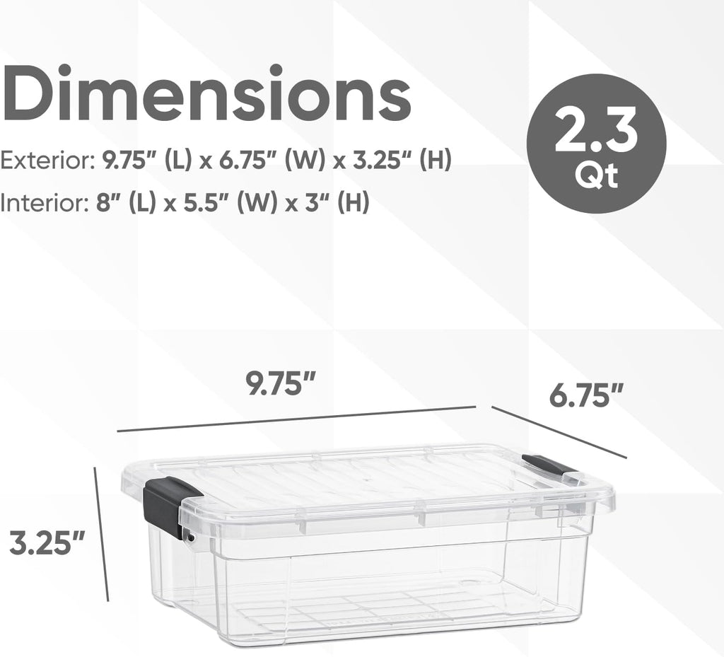Superio Clear Storage Boxes with Lids, 2.3 Quart Plastic Container Bins for Organizing, Stackable Crates, BPA Free, Non Toxic, Odor Free, Organizers for Home, Office and Dorm, 6 Pack