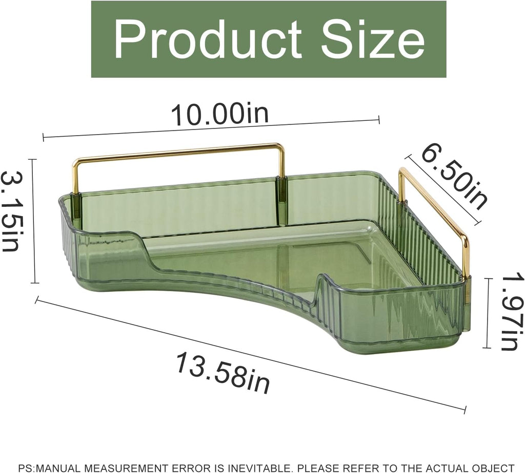 Corner Bathroom Countertop Organizer, Vanity Organizer Trays for Counter, Makeup Organizers, Perfume Tray, Skincare Shelf Storage Gifts for Women Girl Student (Green, 1 Tier)