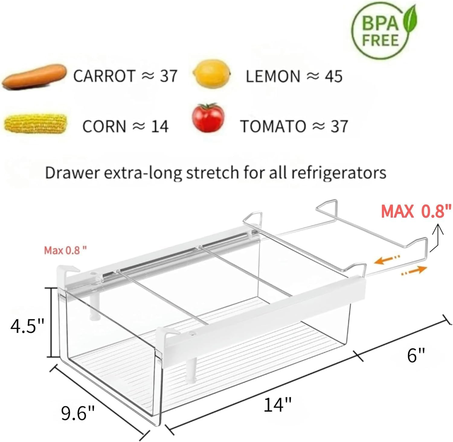 Large Fridge Drawer Organizer 14in-20in Upgradation Refrigerator Undershelf Drawer, Extra-Deep Storage Deli Meat, Cheese, Eggs, Fruit, Vegetable