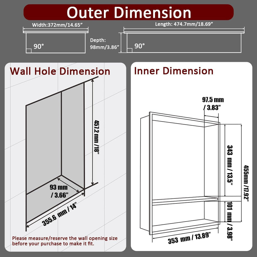 JQK Shower Niche No Tile Need, 18"×14" Brushed Nickel Bathroom Insert Shelf 2 Layer, 304 Stainless Steel Recessed Shower Caddy Organizer Storage, SNL1814D-BN