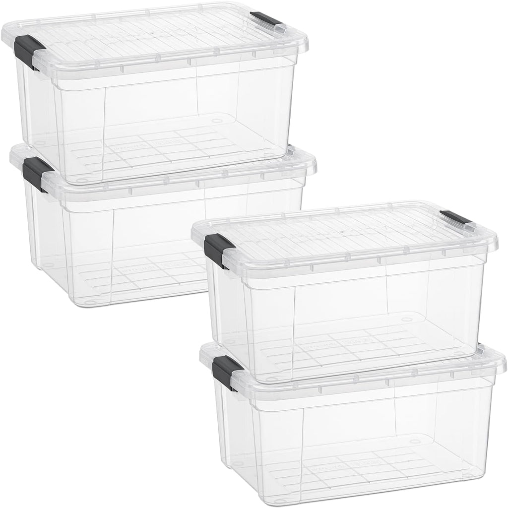 Superio Storage Bins with Lids- 4 Pack, 1.85 Qt Clear Boxes for Organizing, Stackable Plastic Containers- BPA Free, Non-Toxic, Odor Free, Organizer for Home, Office, Dorm