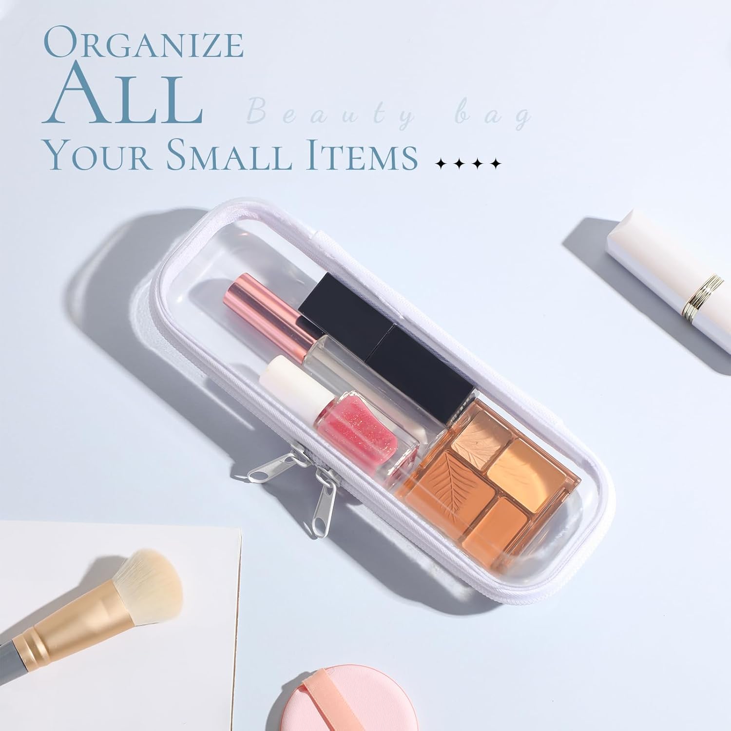 Sanwuta 6 Pcs Clear Hard Zipper Case Hard Plastic Zipper Pouches Transparent Makeup Bag Pencil Pouches for Travel Snacks Christmas Trinket Storage Organizer Box(White,7.87 x 2.56 x 1.57 Inch)