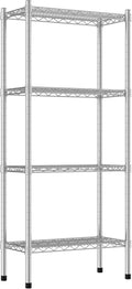 Commercial NSF Listed Chrome Stationary Wire Shelving Kit 12" x 24" x 54", with 4 Shelves Perfect for Warehouse, Walk-in Refrigerator, Freezer, Grocery Store, Restaurant, Dishroom