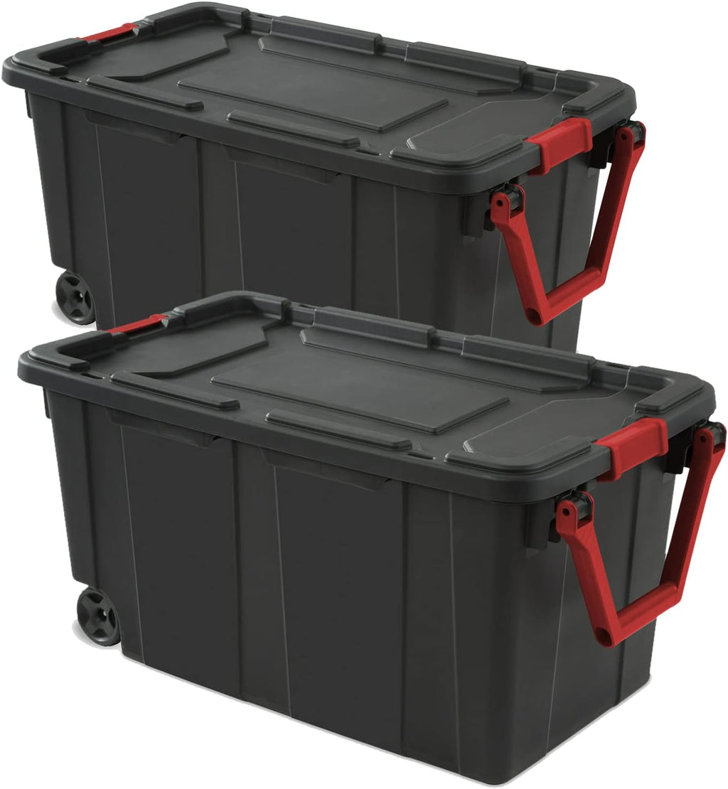 Storage Bins 40 Gallon Heavy-Duty Plastic Storage Bins, 2 Pack Container Totes with Durable Lid and Secure Latching Buckles, Stackable, Tough Storage Containers for Garage and Metal Rack Organizing
