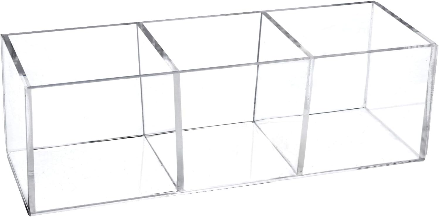 dedoot Acrylic Drawer Organizer, Clear 3 Compartment Makeup Organizer and Storage Small Clear Vanity Organizers for Makeup Brush, Home and Office Supplies, 7x2x2inch