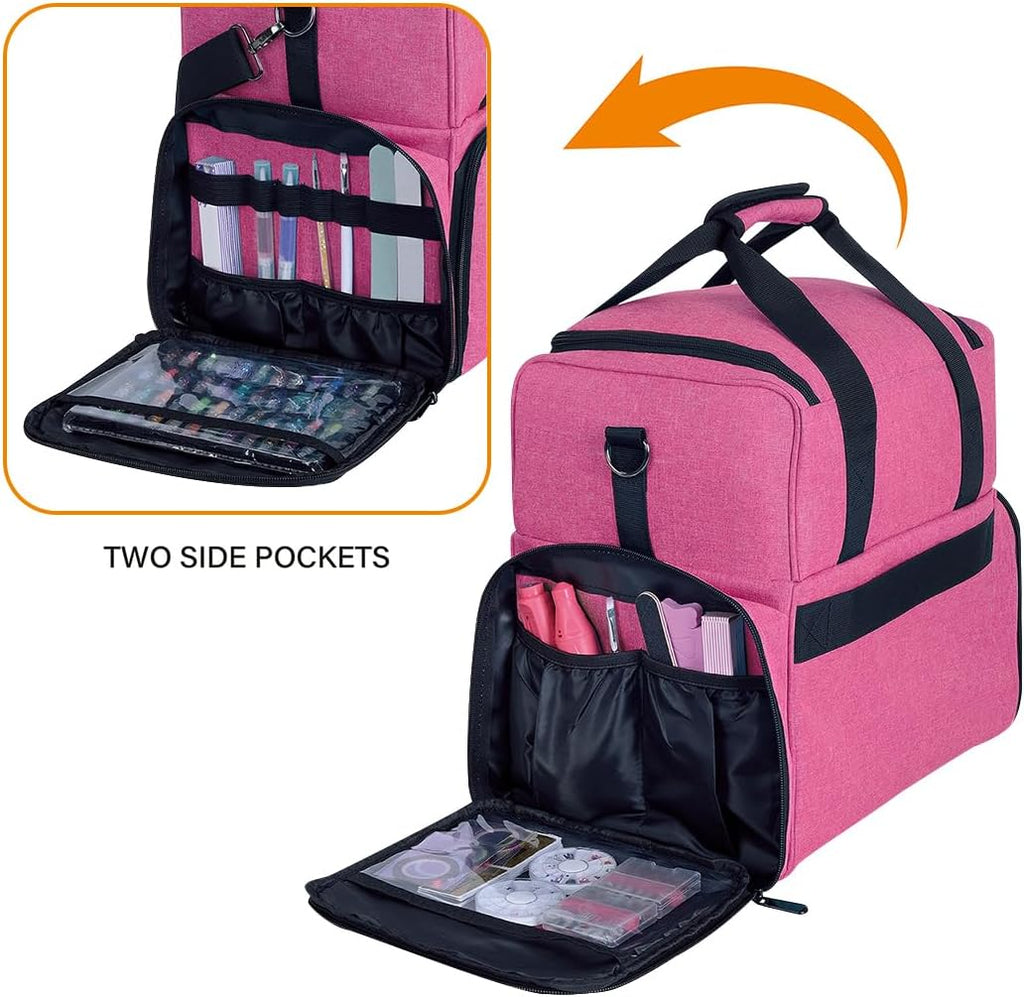 Large Makeup Cosmetic Bag with 3 Removable Case and 2 Removable Dividers Double Layer Travel Storage Organizer, Makeup Brushes Storage Section Rose Red