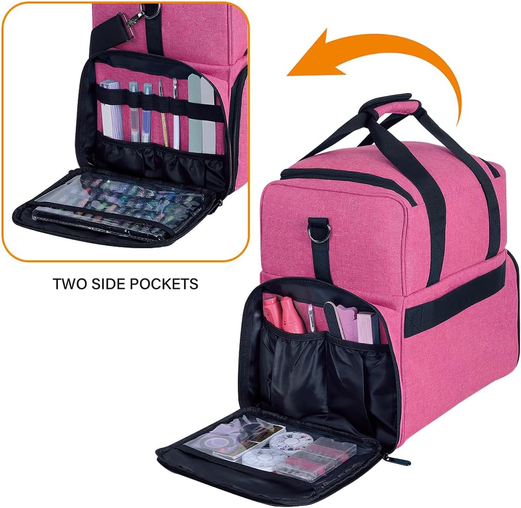 Large Makeup Cosmetic Bag with 3 Removable Case and 2 Removable Dividers Double Layer Travel Storage Organizer, Makeup Brushes Storage Section Rose Red