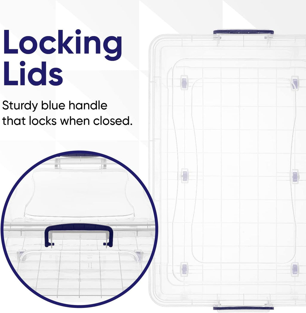 Superio Storage Bins with Lids- Clear Boxes for Organizing, Stackable Plastic Containers- BPA Free, Non-Toxic, Odor Free, Organizer for Home, Office, Dorm (8 Pack, 42 Qt (Under Bed-Wheeled))