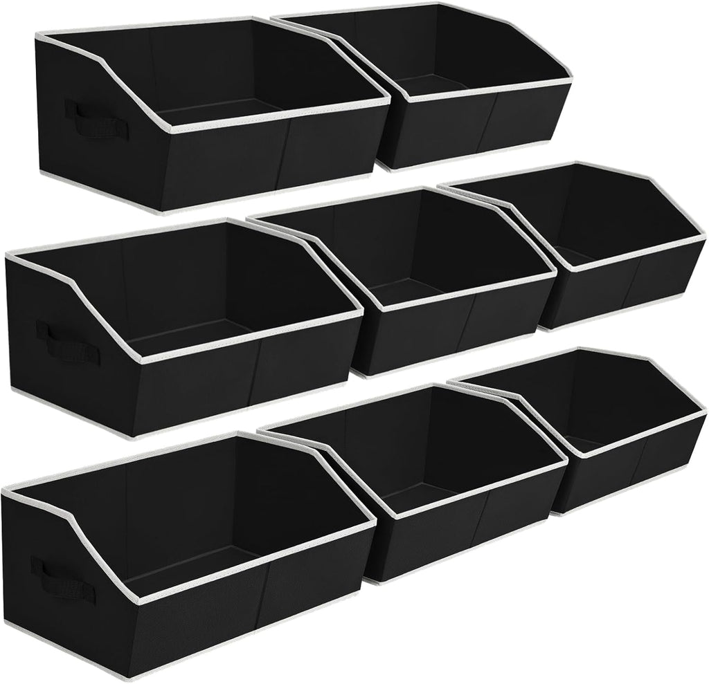 Closet Baskets for Shelves Trapezoid - Decorative Storage Baskets with Handle, Closet Bins for Organization, Shelf Storage Bins for Clothes, Books, Home, Office, 8 Pack, Black