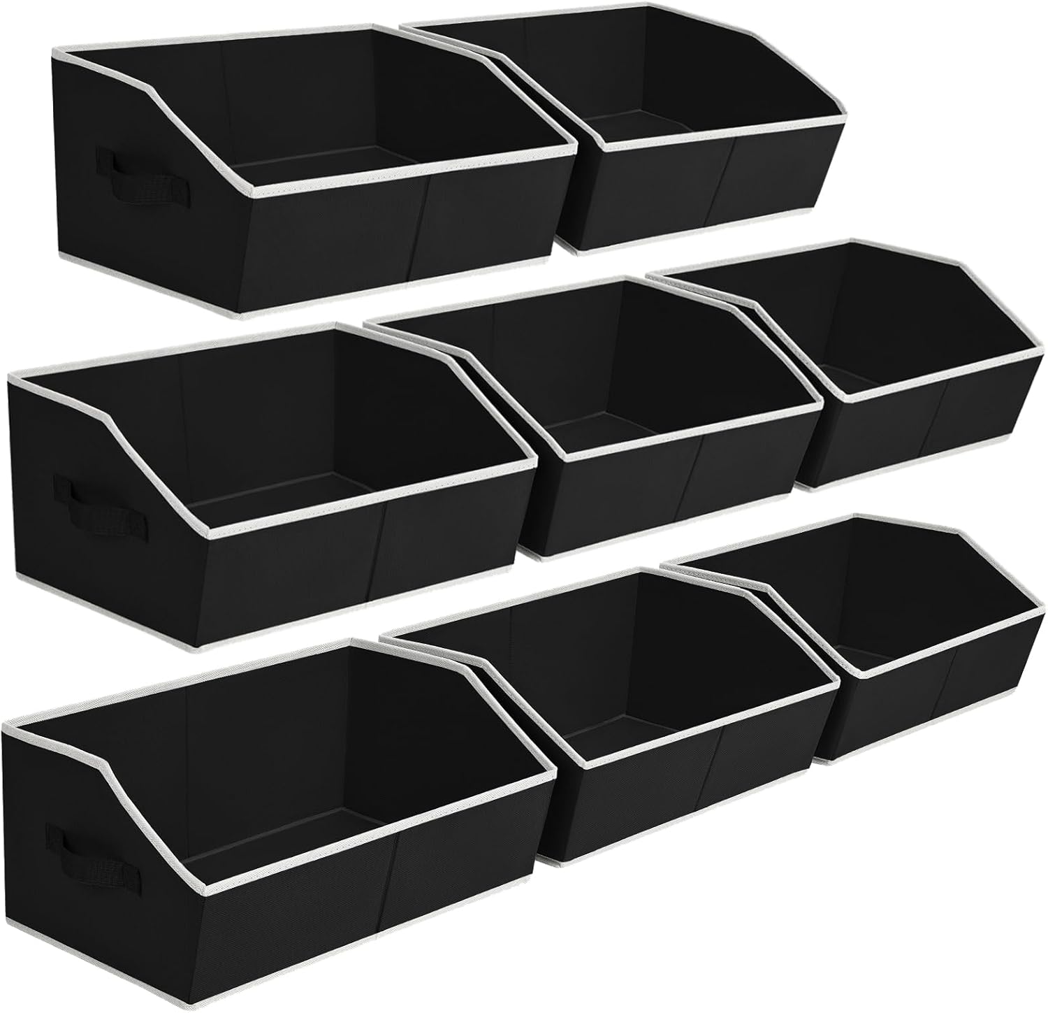 Closet Baskets for Shelves Trapezoid - Decorative Storage Baskets with Handle, Closet Bins for Organization, Shelf Storage Bins for Clothes, Books, Home, Office, 8 Pack, Black