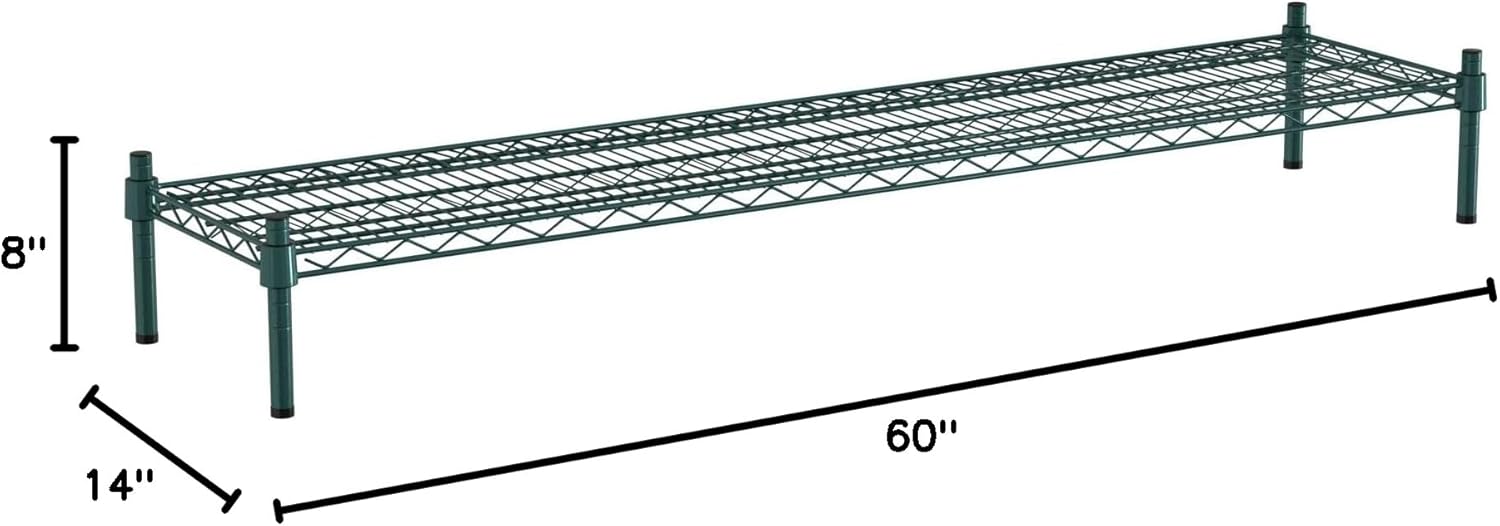 14" x 60" NSF Green Wire Stationary Dunnage Storage Rack with 8" Posts Ideal for Commercial Kitchen Home Garage Warehouse Shelters