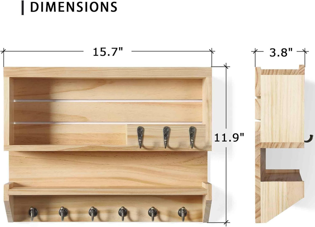 Innovation Key and Mail Holder for Wall, Key Holder Wall Mount, Mail Organizer with 9 Hooks, Natural Color