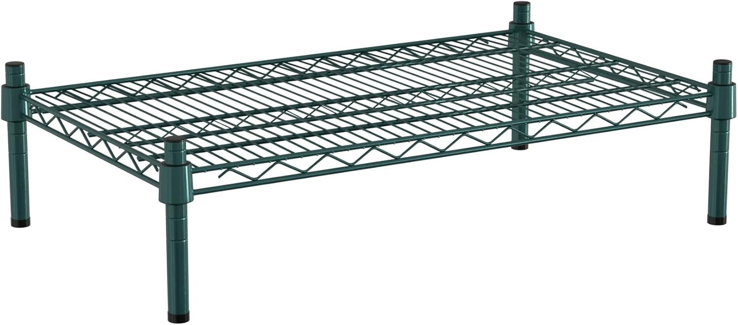 18" x 30" NSF Green Wire Stationary Dunnage Storage Rack with 8" Posts Ideal for Commercial Kitchen Home Garage Warehouse Shelters