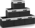 GhvyenntteS Large Storage Baskets for Shelves 6 Pack, Collapsible Fabric Storage Bins with 3 Handles, Decorative Closet Organizers and Storage bins for Clothes Blanket Beddings (Black, 15"x11"x9.6")