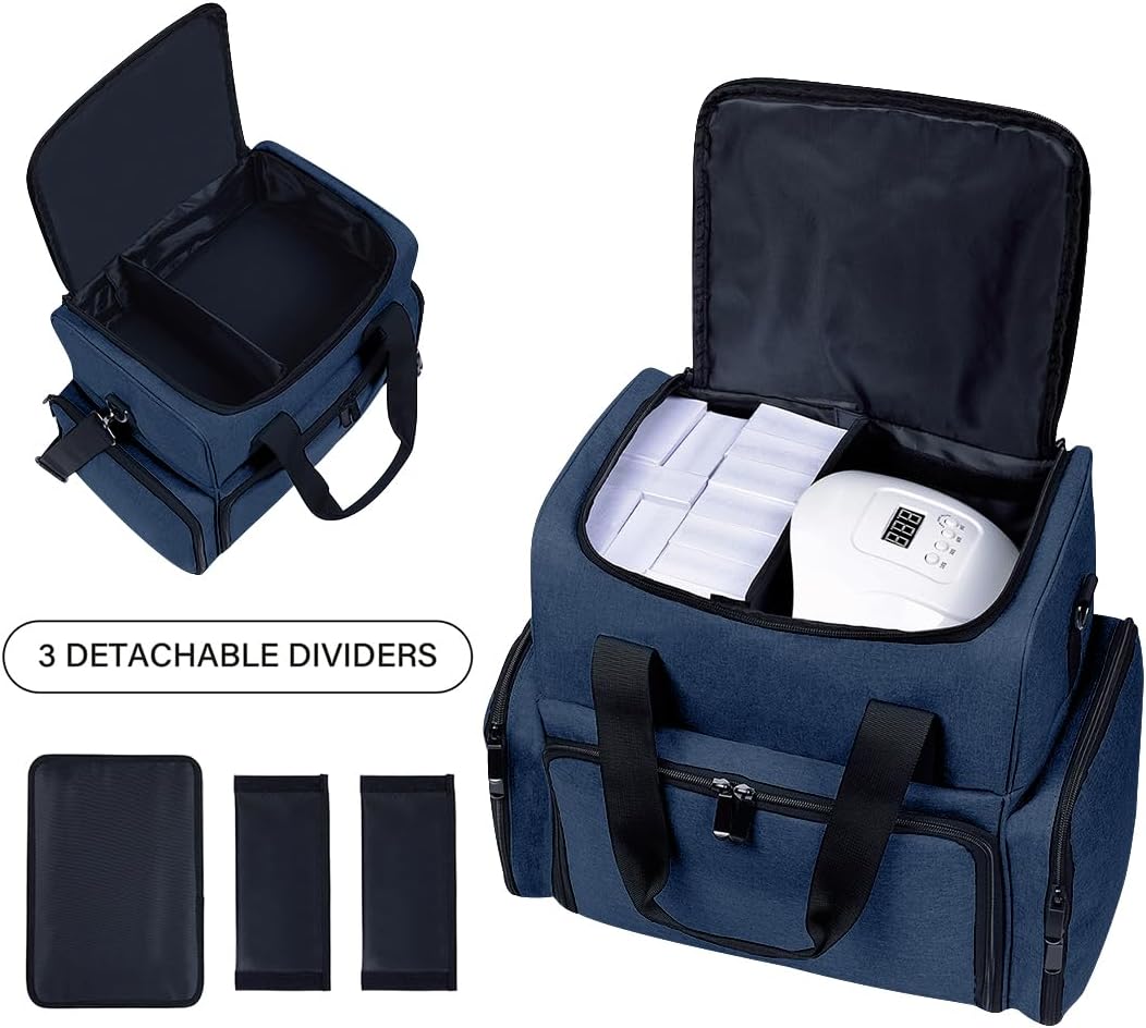 Large Makeup Cosmetic Bag with 3 Removable Case and 2 Removable Dividers Double Layer Travel Storage Organizer, Makeup Brushes Storage Section Blue