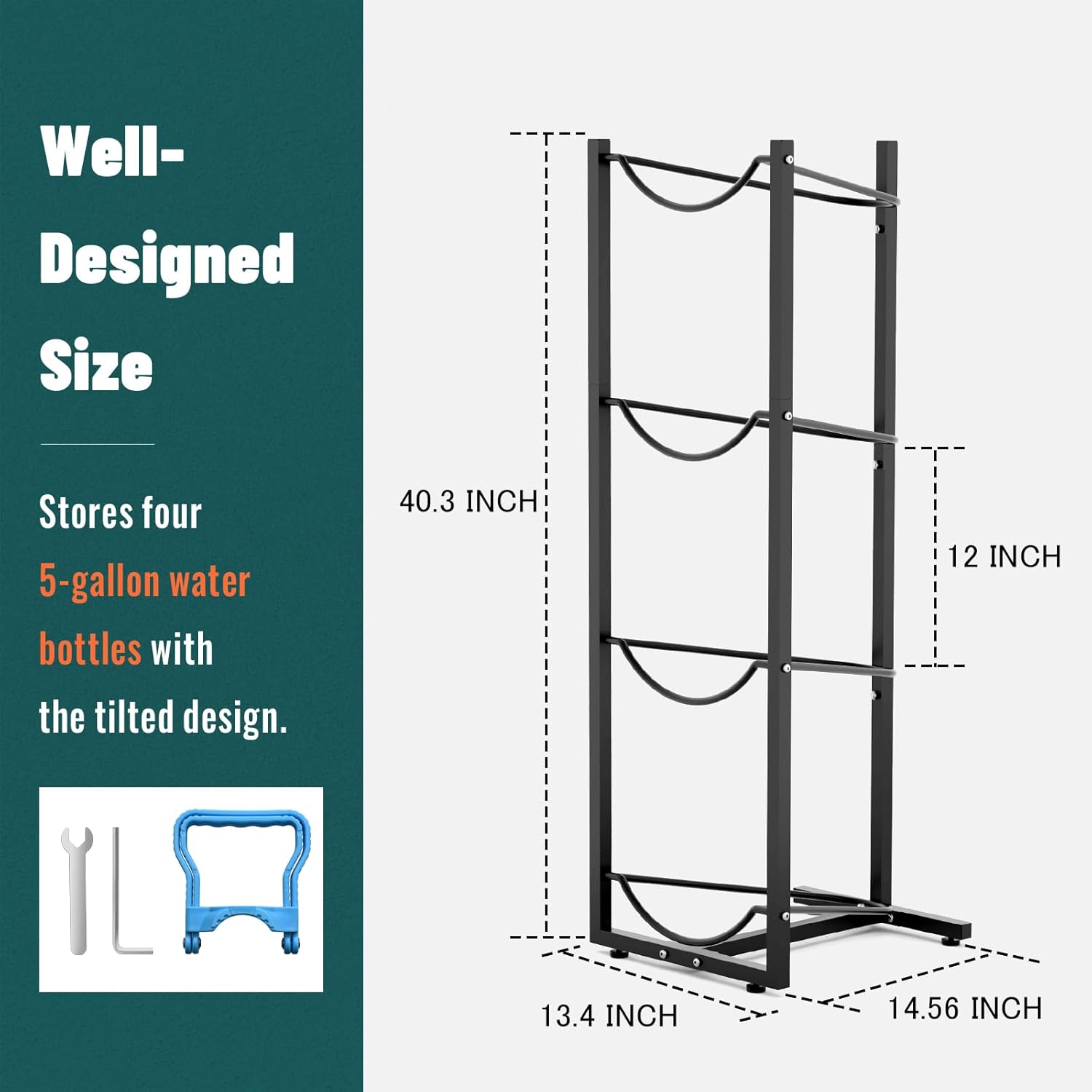 MYLOLF 5 Gallon Water Jug Holder : 4 Tier Water Jug Stand Holder for 5 Gallon Water Dispenser- 5 Gal Water Bottle Storage Rack Organizer for Home Kitchen Garage