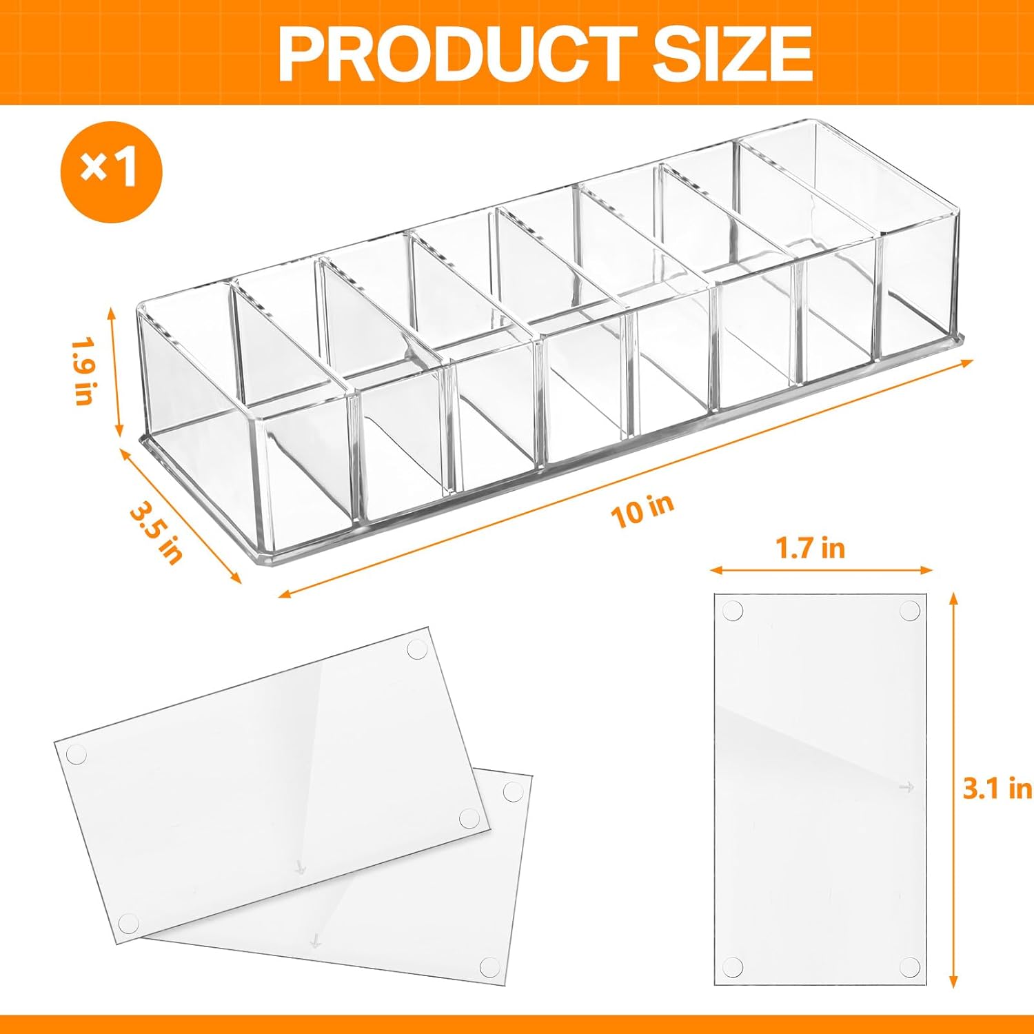 Tuanse 2 Pcs Acrylic Makeup Compact Organizer Detachable 8 Spaces Clear Vanity Drawer Organizer Eyeshadow Palette Storage for Lipstick Highlighter, Skincare Cosmetic Display Cases for Bathroom