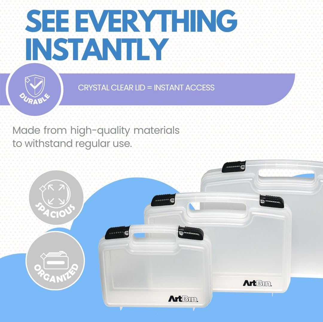 ArtBin 6972AB 10 inch Quick View Deep Base Carrying Case, Portable Art & Craft Organizer with Handle, [1] Plastic Storage Case, Translucent