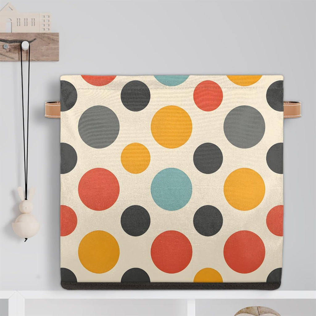TropicalLife 13x13x13 Inch Large Fabric Storage Cube Vintage Polka Dots Foldable Storage Bin with Handles Organizer Boxes Cube Basket for Shelves Organizing Closet